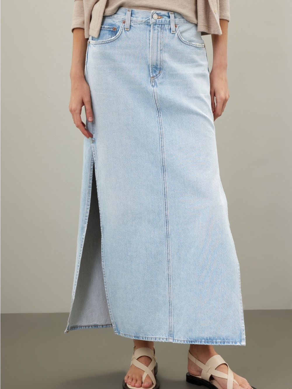 Agolde Light Blue Denim Skirt with Button Front